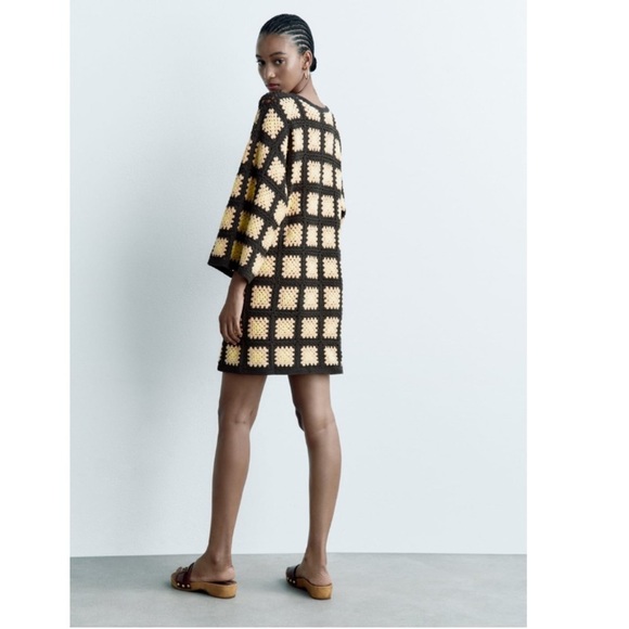 Limited Edition Zara Mini Crochet Knit Boho Mini Floral Limited Edition Dress - Picture 8 of 11